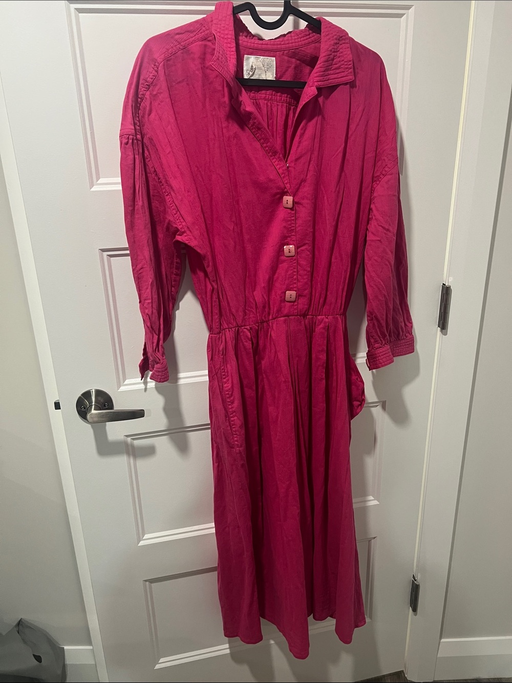 Women's Fuchsia Button-Front Long Dress